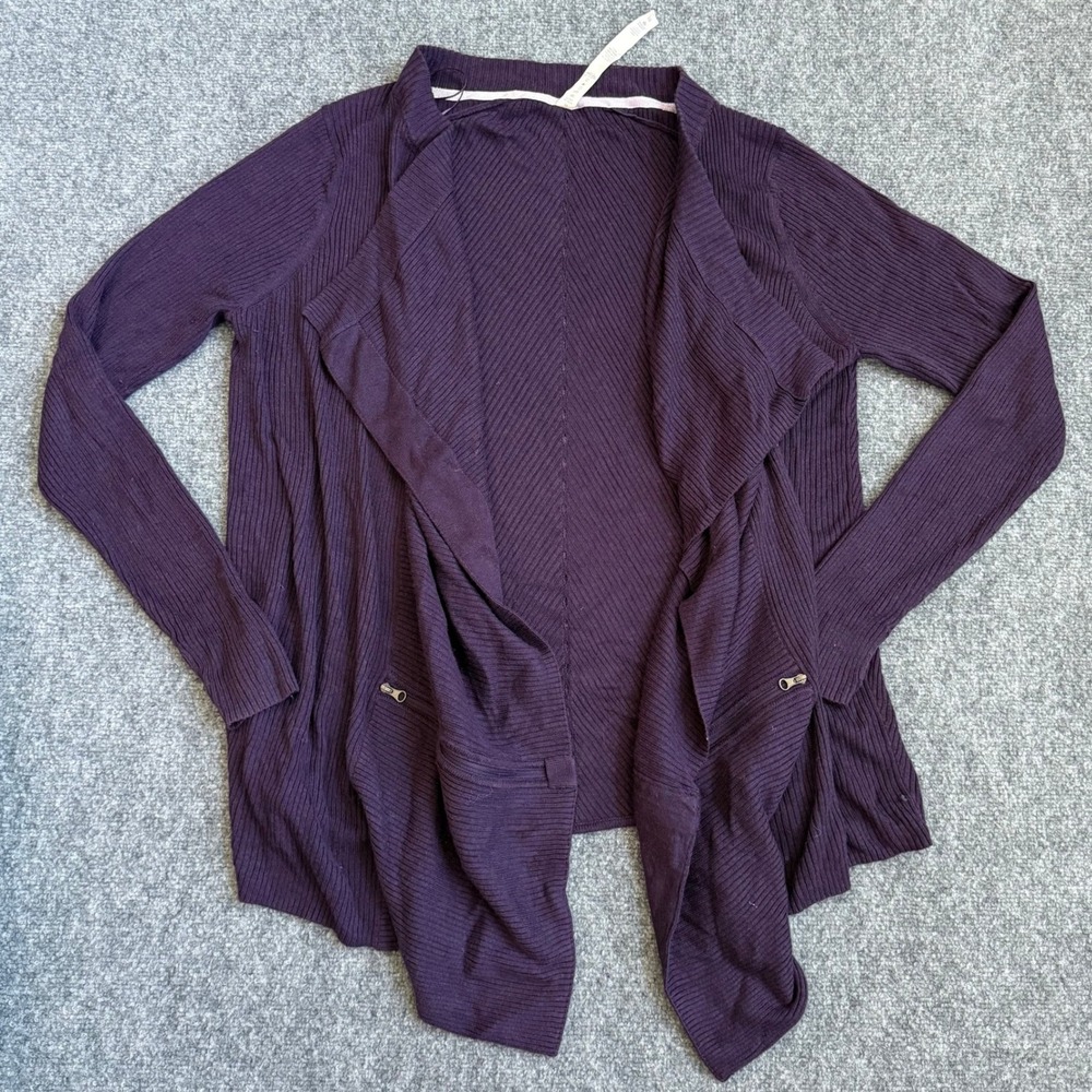 Lululemon Resolution Wrap Cardigan 10 Purple Asymmetrical Open Cashmere Viscose